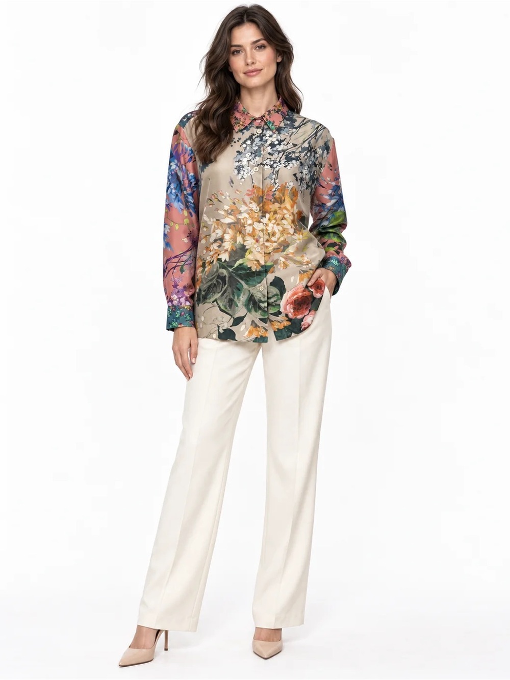 Escada Multicolor Silk Button Up Blouse Size 46 US XXL